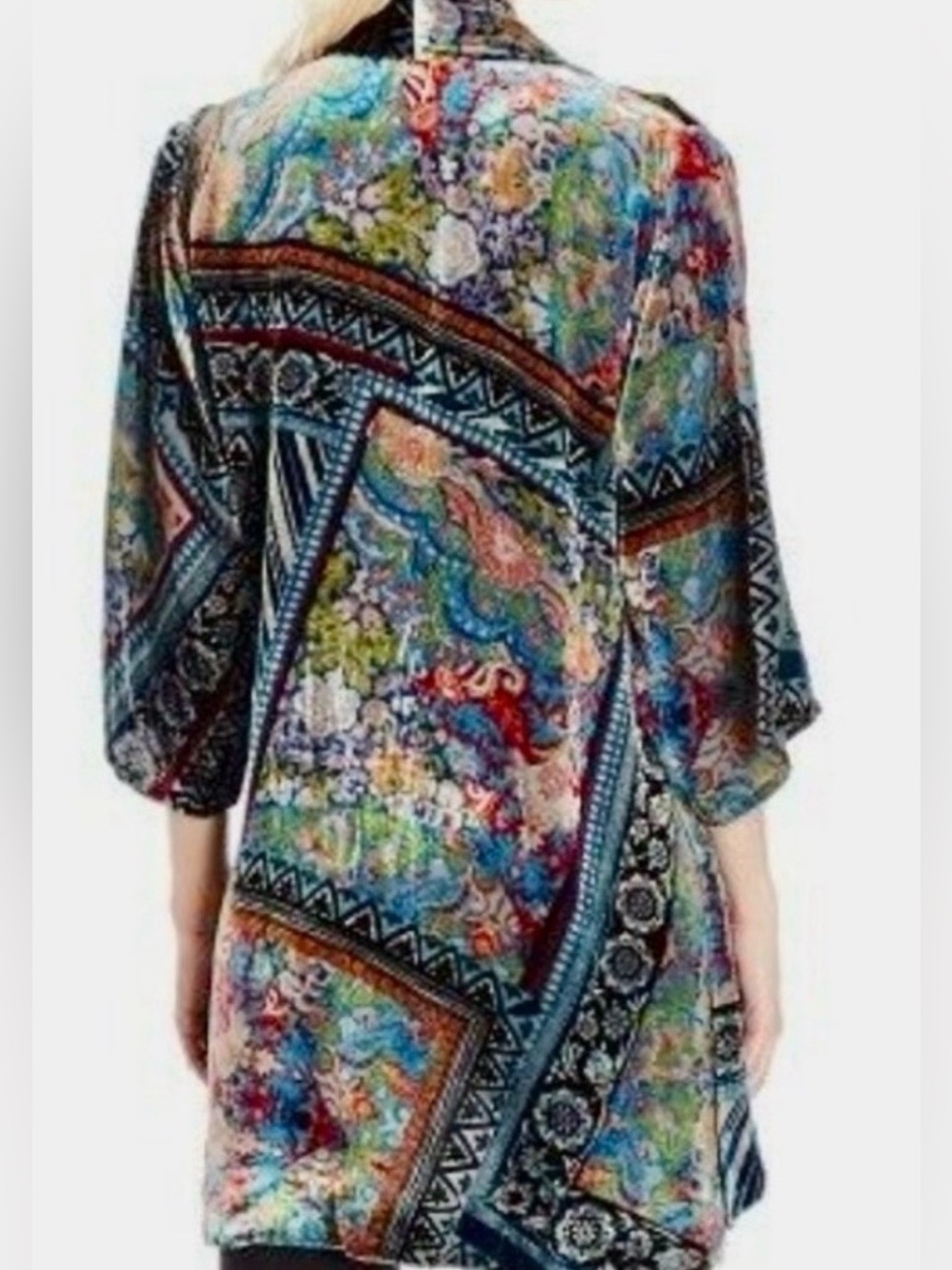 Womens Velvet Oversized Multicolor Printed Kimono